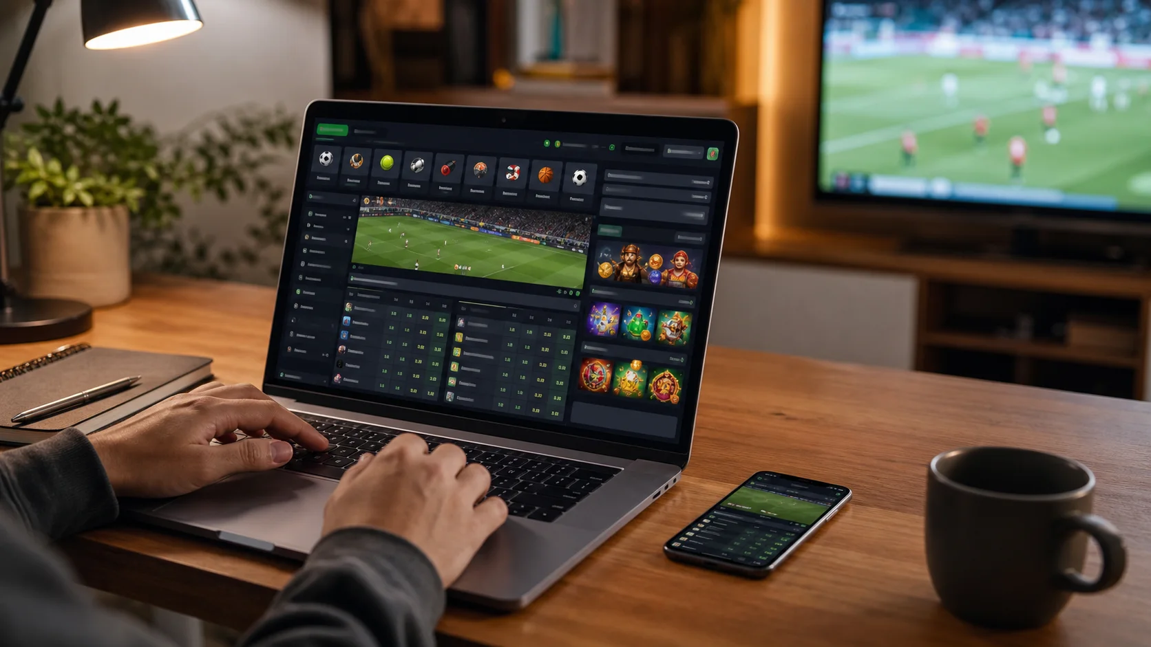 Plataforma pix em notebook e celular com apostas esportivas e cassino online